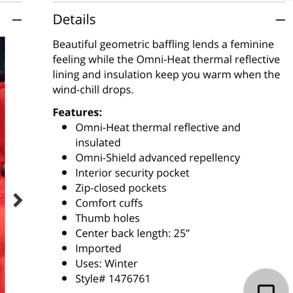 Quilted Columbia Sportswear/Thermal Heat Coat - Picture 3 of 12